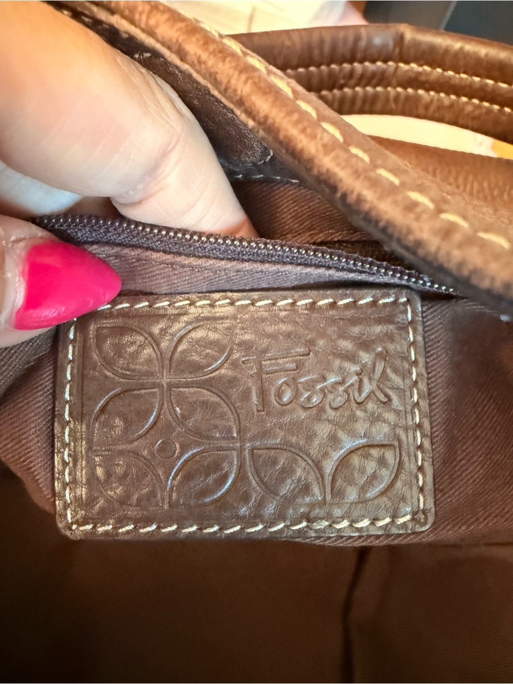 Fossil Brown Pebbled Leather Shoulder Bag - Picture 10 of 12